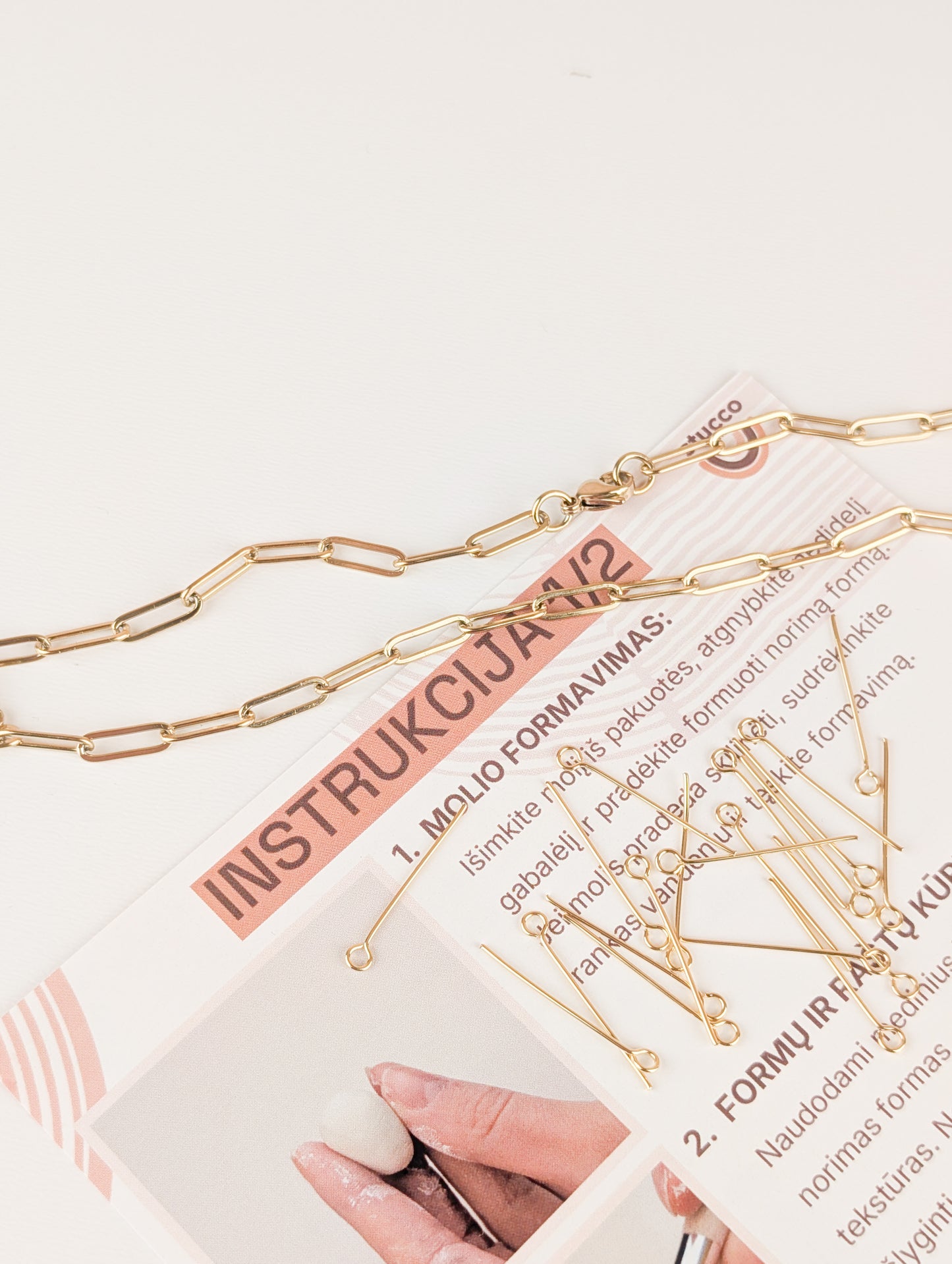 pasidaryk pats kūrybinis pakabuko rinkinys, grandinėlė auksinė ir instrukcija