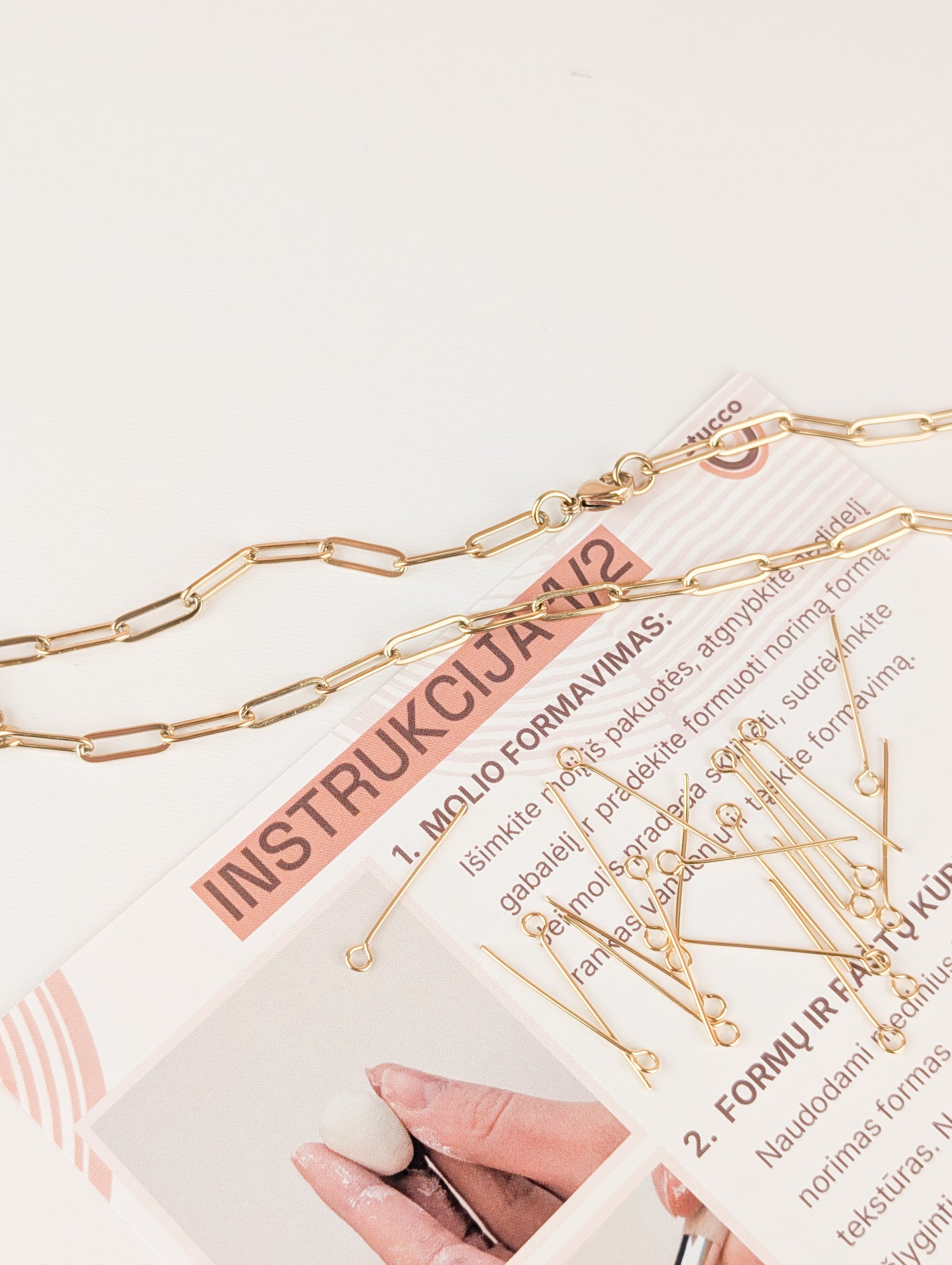 pasidaryk pats kūrybinis pakabuko rinkinys, grandinėlė auksinė ir instrukcija