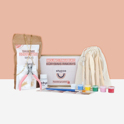 pasidaryk pats kūrybinis pakabuko rinkinys, grandinėlė auksine dviguba, lakas, įrankiai ir instrukcija
