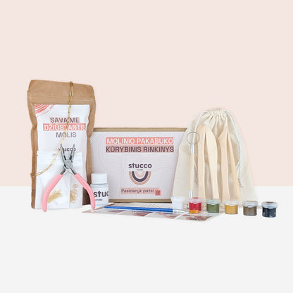 pasidaryk pats kūrybinis pakabuko rinkinys, grandinėlė sidabrine vienguba, lakas, įrankiai ir instrukcija, naturalios spalvos akrilas
