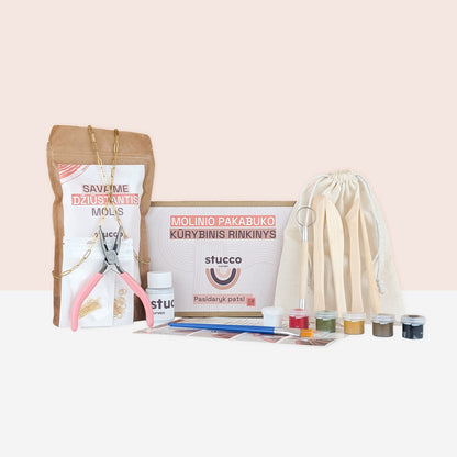 pasidaryk pats kūrybinis pakabuko rinkinys, grandinėlė auksine, lakas, įrankiai ir instrukcija
