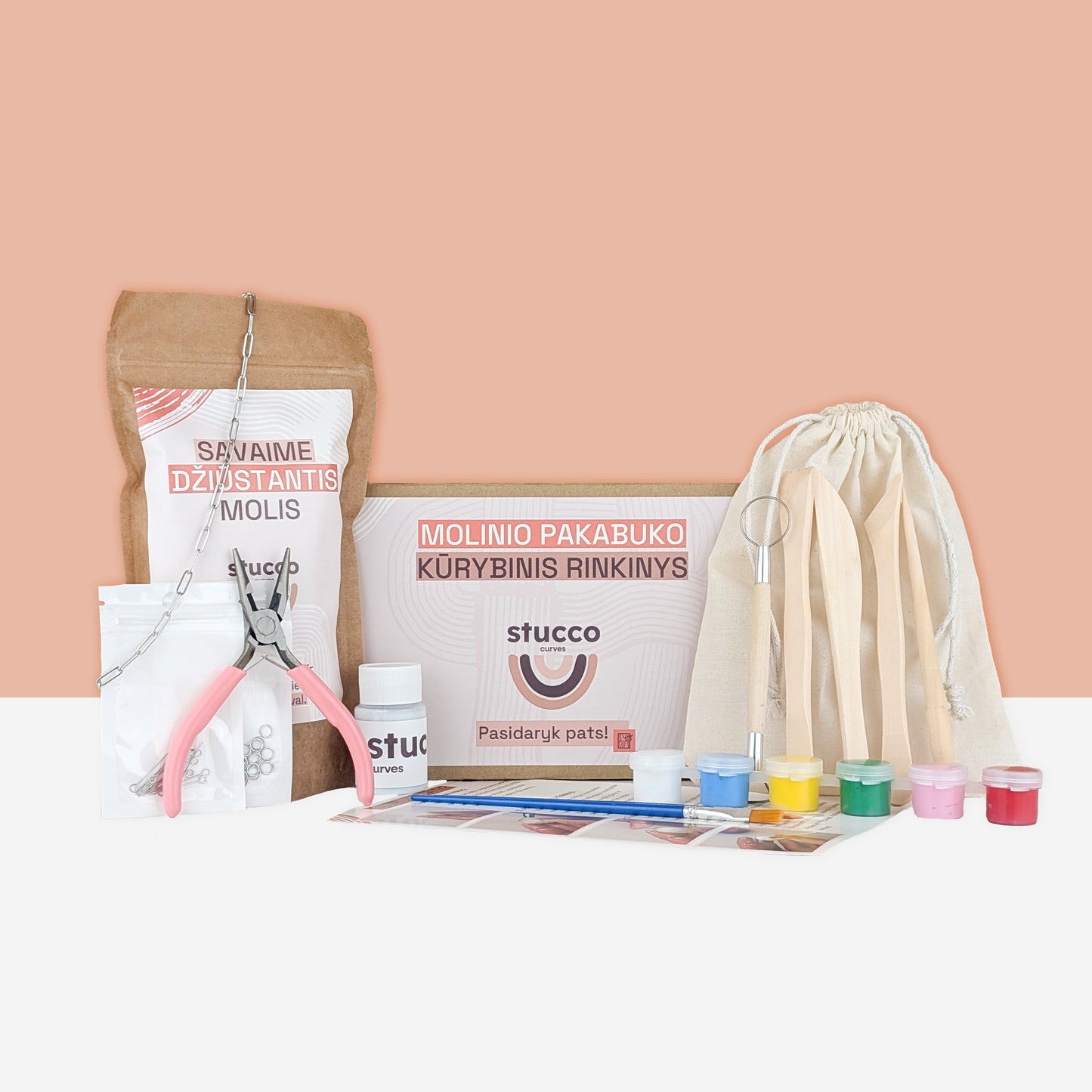 pasidaryk pats kūrybinis pakabuko rinkinys, grandinėlė sidabrine viengubas su akriliniais dažais, lakas, įrankiai ir instrukcija
