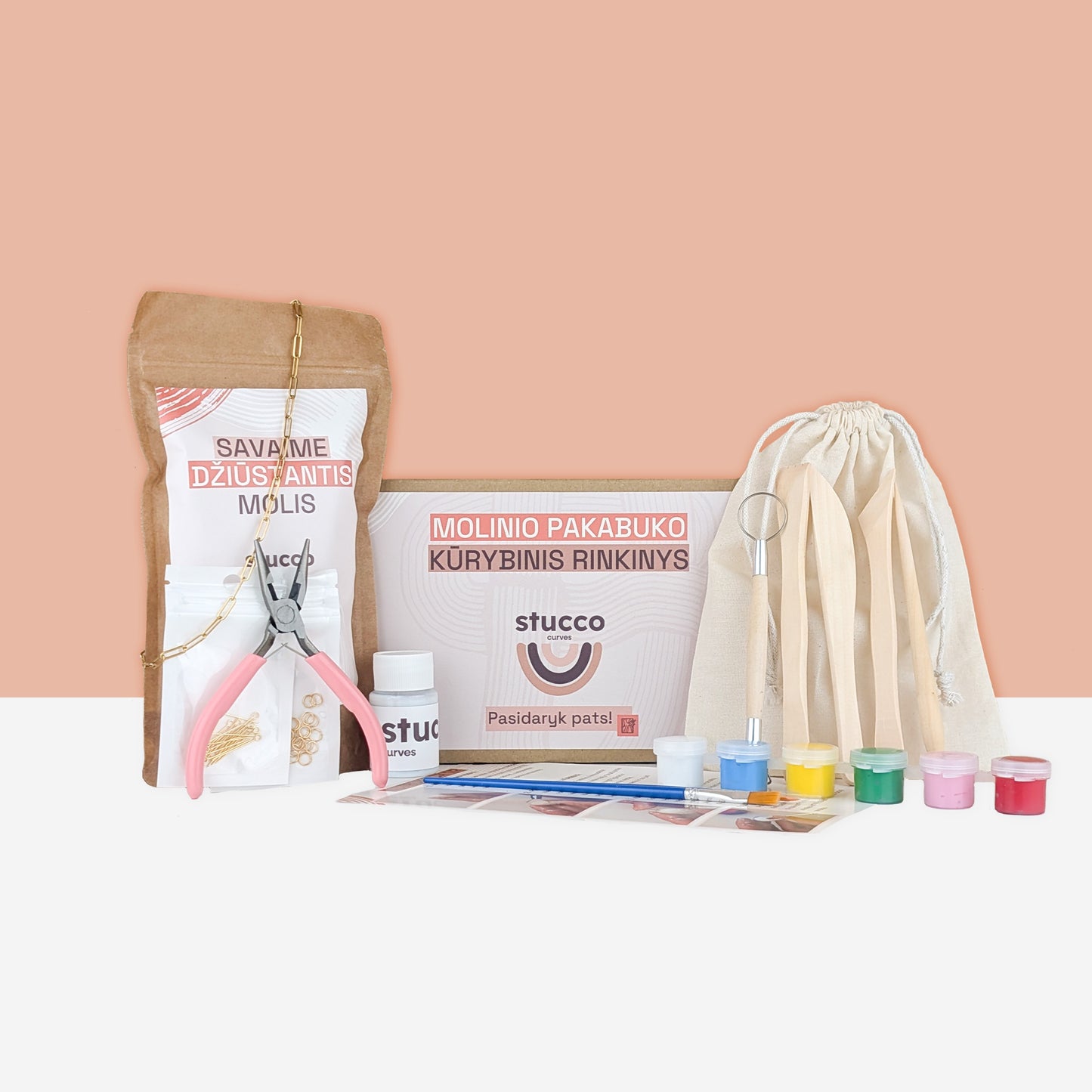 pasidaryk pats kūrybinis pakabuko rinkinys, grandinėlė sidabrine, lakas, įrankiai ir instrukcija, viengubas su akriliniais dazais, ore dziustantis molis
