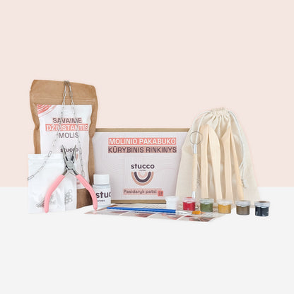 pasidaryk pats kūrybinis pakabuko rinkinys, grandinėlė sidabrine, lakas, įrankiai ir instrukcija
