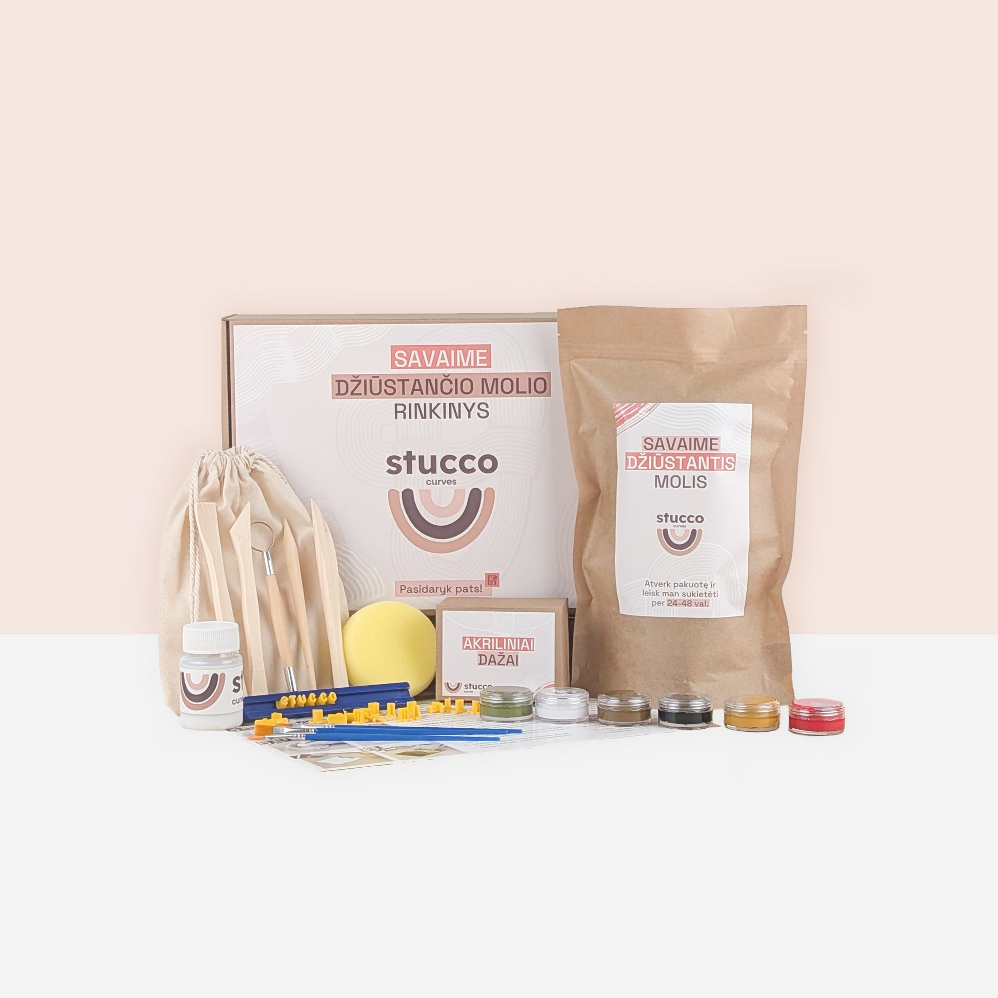 Ore savaime džiūstantis molis ir pilnas rinkinys skirtas formuoti dekoracijas, aukštos kokybės iš Europos. Tinkamas vaikams ir suaugusiems, dovanoms, pasidayk pats, terapijai. Viengubas su natūraliom spalvom