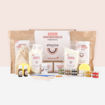 Ore savaime džiūstančio molio rinkinys kartu su sojų vašku skirtas lipdyti žvakėms, kūrybinis rinkinys, dovana, aromatiniai aliejai, akriliniai dažai, Kūryba, pramoga, laisvalaikis, didelis rinkinys