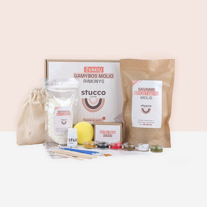 Ore savaime džiūstančio molio rinkinys kartu su sojų vašku skirtas lipdyti žvakėms, kūrybinis rinkinys, dovana, aromatiniai aliejai, akriliniai dažai. Natūralus vaškas terapija