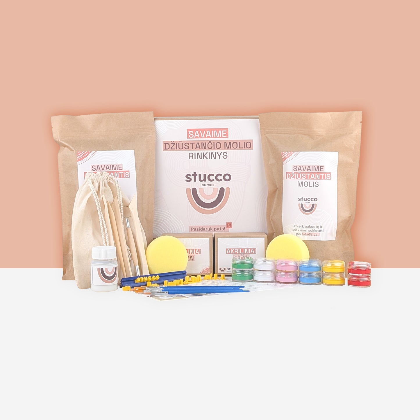 Ore savaime džiūstantis molis ir pilnas rinkinys skirtas formuoti dekoracijas, aukštos kokybės iš Europos. Tinkamas vaikams ir suaugusiems, dovanoms, pasidayk pats, terapijai. Spalvotas didelis
