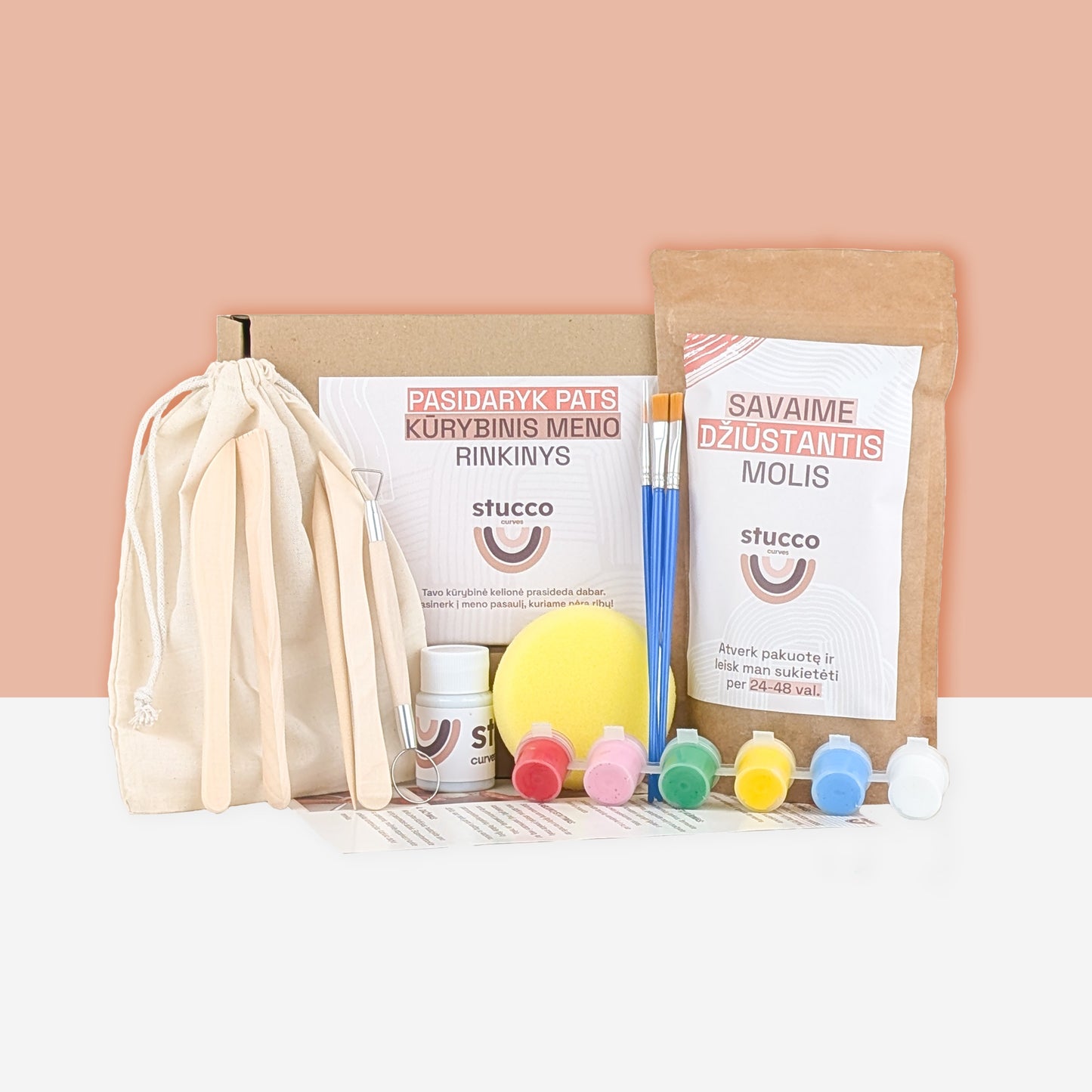 Ore savaime džiūstantis molis ir pilnas rinkinys skirtas formuoti dekoracijas, aukštos kokybės iš Europos. Tinkamas vaikams ir suaugusiems, dovanoms, pasidayk pats, terapijai.