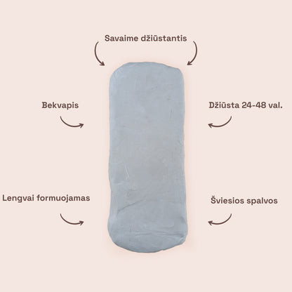 Ore savaime džiūstantis molis formuojamas kuriant dekoracijas, bekvapis, aukštos kokybės iš Europos. Tinkamas kurybiniams rinkiniams, pasidayk pats, terapijai.